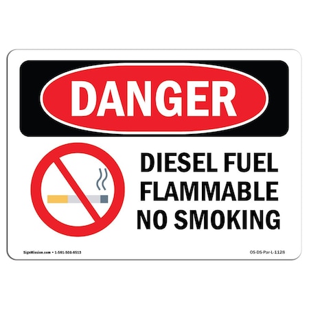 OSHA Danger Sign, Diesel Fuel Flammable No Smoking, 7in X 5in Decal